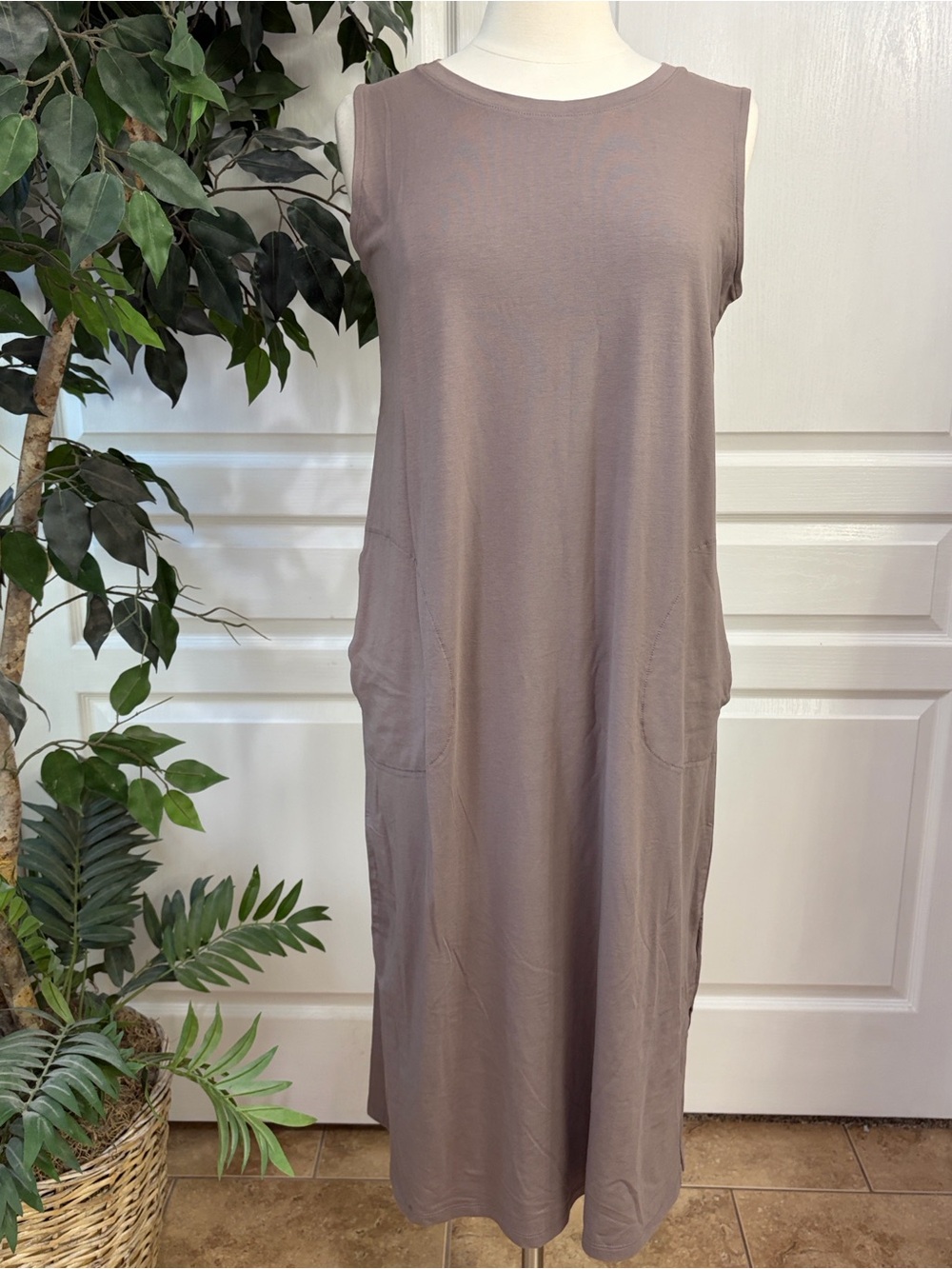 AnyBody Cozy Knit Jersey Tank Dress ~ Smoky Taupe